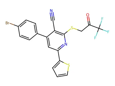 4-(4-bromophenyl)-6-thiophen-2-yl-2-(3,3,3-trifluoro-2-oxopropyl)sulfanylpyridine-3-carbonitrile structure