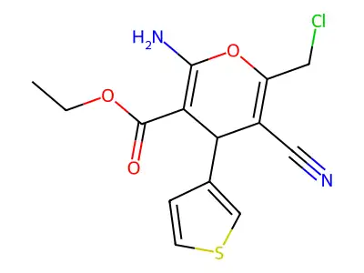 ethyl 2-amino-6-(chloromethyl)-5-cyano-4-(3-thienyl)-4H-pyran-3-carboxylate structure