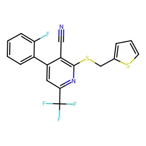 4-(2-fluorophenyl)-2-(thiophen-2-ylmethylsulfanyl)-6-(trifluoromethyl)pyridine-3-carbonitrile structure