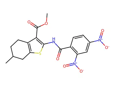 methyl 2-({2,4-bisnitrobenzoyl}amino)-6-methyl-4,5,6,7-tetrahydro-1-benzothiophene-3-carboxylate structure