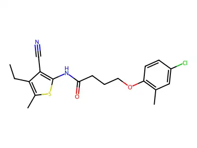 4-(4-chloro-2-methylphenoxy)-N-(3-cyano-4-ethyl-5-methyl-2-thienyl)butanamide structure