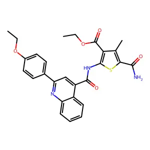 ethyl 5-(aminocarbonyl)-2-({[2-(4-ethoxyphenyl)-4-quinolinyl]carbonyl}amino)-4-methyl-3-thiophenecarboxylate structure
