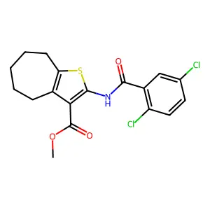 methyl 2-[(2,5-dichlorobenzoyl)amino]-5,6,7,8-tetrahydro-4H-cyclohepta[b]thiophene-3-carboxylate structure