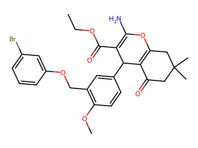 ethyl 2-amino-4-{3-[(3-bromophenoxy)methyl]-4-methoxyphenyl}-7,7-dimethyl-5-oxo-5,6,7,8-tetrahydro-4H-chromene-3-carboxylate structure