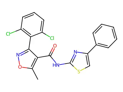 3-(2,6-dichlorophenyl)-5-methyl-N-(4-phenyl-1,3-thiazol-2-yl)-1,2-oxazole-4-carboxamide structure