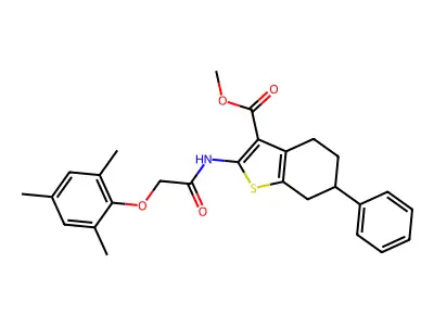 methyl 2-{[(mesityloxy)acetyl]amino}-6-phenyl-4,5,6,7-tetrahydro-1-benzothiophene-3-carboxylate structure