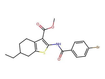 methyl 2-{[(4-bromophenyl)carbonyl]amino}-6-ethyl-4,5,6,7-tetrahydro-1-benzothiophene-3-carboxylate structure