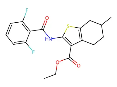 ethyl 2-[(2,6-difluorobenzoyl)amino]-6-methyl-4,5,6,7-tetrahydro-1-benzothiophene-3-carboxylate structure