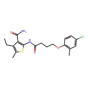 2-[4-(4-chloro-2-methylphenoxy)butanoylamino]-4-ethyl-5-methylthiophene-3-carboxamide structure