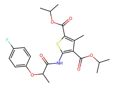 diisopropyl 5-{[2-(4-fluorophenoxy)propanoyl]amino}-3-methyl-2,4-thiophenedicarboxylate structure