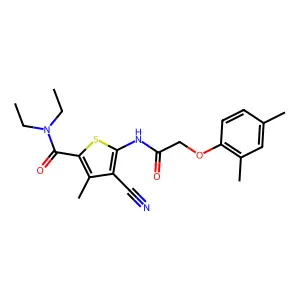 4-cyano-5-[[2-(2,4-dimethylphenoxy)acetyl]amino]-N,N-diethyl-3-methylthiophene-2-carboxamide structure