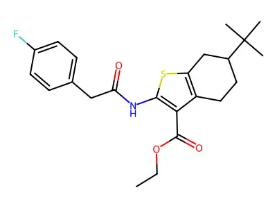 ethyl 6-tert-butyl-2-{[(4-fluorophenyl)acetyl]amino}-4,5,6,7-tetrahydro-1-benzothiophene-3-carboxylate structure