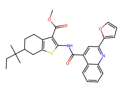 methyl 2-[[2-(furan-2-yl)quinoline-4-carbonyl]amino]-6-(2-methylbutan-2-yl)-4,5,6,7-tetrahydro-1-benzothiophene-3-carboxylate structure
