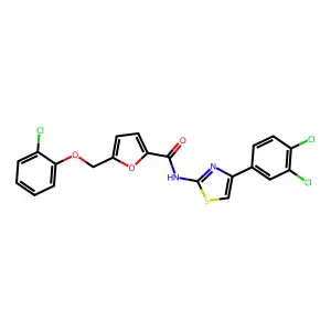5-[(2-chlorophenoxy)methyl]-N-[4-(3,4-dichlorophenyl)-1,3-thiazol-2-yl]furan-2-carboxamide structure