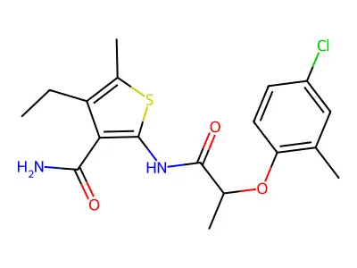 2-[2-(4-chloro-2-methylphenoxy)propanoylamino]-4-ethyl-5-methylthiophene-3-carboxamide structure