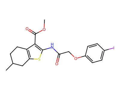 methyl 2-{[(4-iodophenoxy)acetyl]amino}-6-methyl-4,5,6,7-tetrahydro-1-benzothiophene-3-carboxylate structure