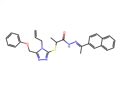 N-(1-naphthalen-2-ylethylideneamino)-2-[[5-(phenoxymethyl)-4-prop-2-enyl-1,2,4-triazol-3-yl]sulfanyl]propanamide structure