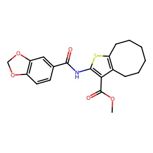 methyl 2-[(1,3-benzodioxol-5-ylcarbonyl)amino]-4,5,6,7,8,9-hexahydrocycloocta[b]thiophene-3-carboxylate structure