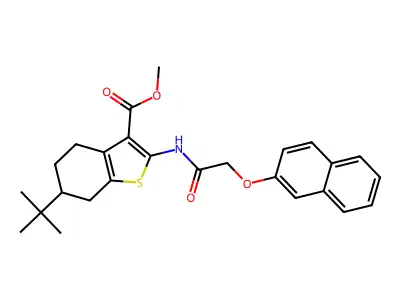 methyl 6-tert-butyl-2-{[(2-naphthyloxy)acetyl]amino}-4,5,6,7-tetrahydro-1-benzothiophene-3-carboxylate structure