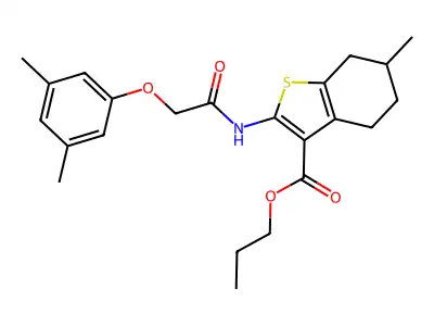 propyl 2-{[(3,5-dimethylphenoxy)acetyl]amino}-6-methyl-4,5,6,7-tetrahydro-1-benzothiophene-3-carboxylate structure