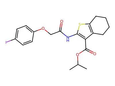 isopropyl 2-{[(4-iodophenoxy)acetyl]amino}-4,5,6,7-tetrahydro-1-benzothiophene-3-carboxylate structure