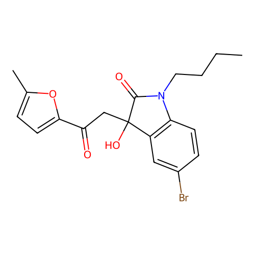 5-bromo-1-butyl-3-hydroxy-3-[2-(5-methylfuran-2-yl)-2-oxoethyl]-1,3-dihydro-2H-indol-2-one structure