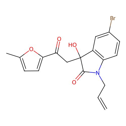 5-bromo-3-hydroxy-3-[2-(5-methylfuran-2-yl)-2-oxoethyl]-1-(prop-2-en-1-yl)-1,3-dihydro-2H-indol-2-one structure