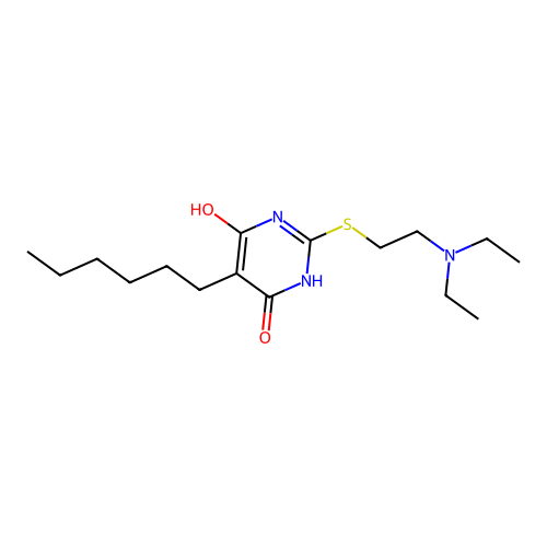 2-{[2-(Diethylamino)ethyl]sulfanyl}-5-hexylpyrimidine-4,6-diol structure