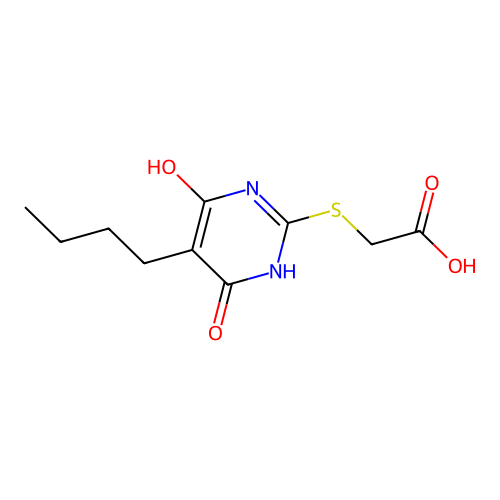 (5-Butyl-4-hydroxy-6-oxo-1,6-dihydro-pyrimidin-2-ylthio)-acetic acid structure