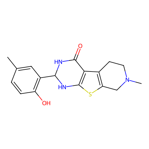2-(2-hydroxy-5-methylphenyl)-7-methyl-2,3,5,6,7,8-hexahydropyrido[4',3':4,5]thieno[2,3-d]pyrimidin-4(1H)-one structure