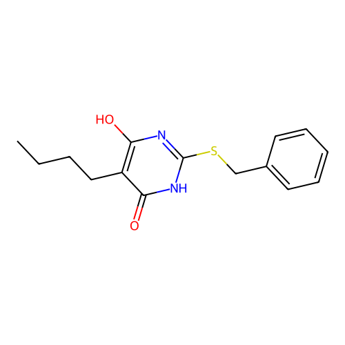 2-Benzylthio-5-butyl-6-hydroxy-3H-pyrimidin-4-one structure