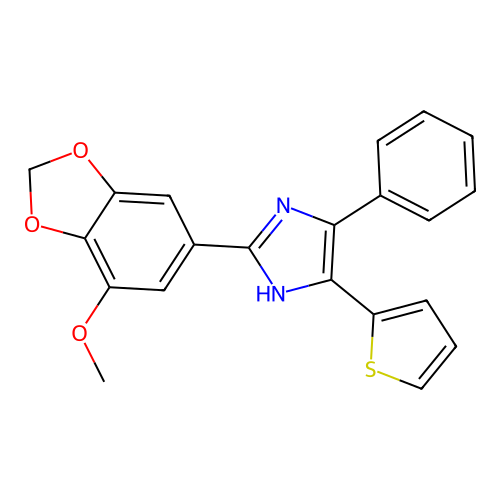 2-(7-methoxy-1,3-benzodioxol-5-yl)-4-phenyl-5-(thiophen-2-yl)-1H-imidazole structure