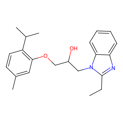 1-(2-ethyl-1H-benzimidazol-1-yl)-3-[5-methyl-2-(propan-2-yl)phenoxy]propan-2-ol structure