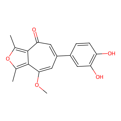 6-(3,4-dihydroxyphenyl)-8-methoxy-1,3-dimethyl-4H-cyclohepta[c]furan-4-one structure
