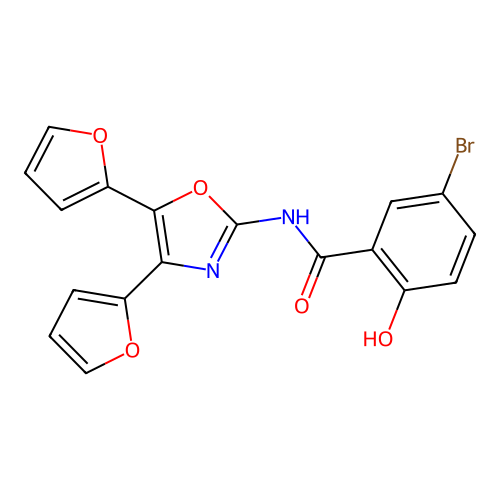 5-Bromo-N-[4,5-bis(furan-2-yl)oxazol-2-yl]-2-hydroxybenzamide structure