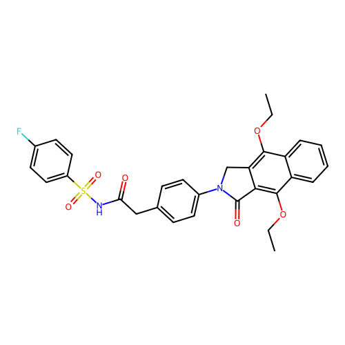 2-(4-(4,9-diethoxy-1-oxo-1H-benzo[f]isoindol-2(3H)-yl)phenyl)-N-((4-fluorophenyl)sulfonyl)acetamide structure