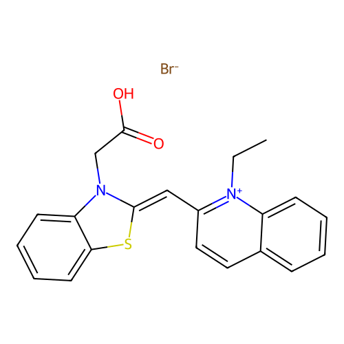 2-((3-(Carboxymethyl)benzothiazol-2-inylidene)methyl)-1-ethylquinolinium bromide structure