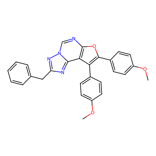 2-Benzyl-8,9-bis(4-methoxyphenyl)furo[3,2-e][1,2,4]triazolo[1,5-c]pyrimidine structure