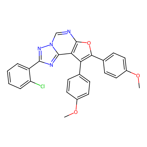 2-(2-chlorophenyl)-8,9-bis(4-methoxyphenyl)furo[3,2-e][1,2,4]triazolo[1,5-c]pyrimidine structure