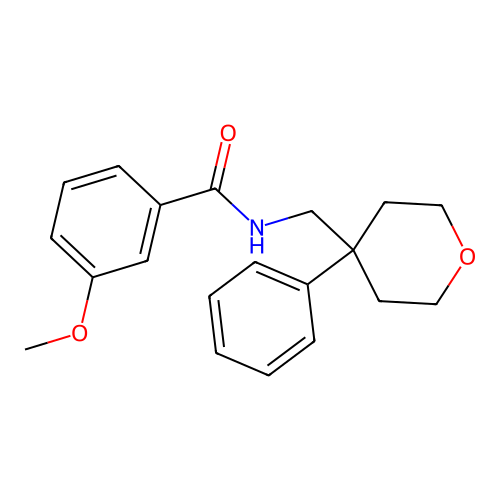 3-methoxy-N-((4-phenyltetrahydro-2H-pyran-4-yl)methyl)benzamide structure