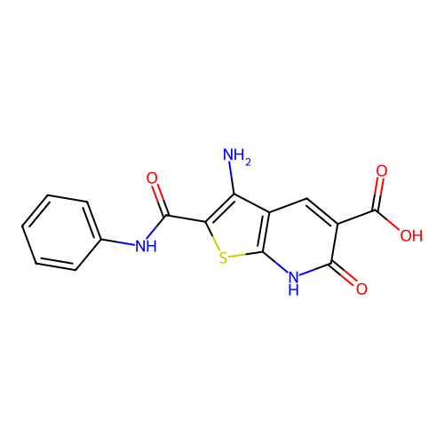 3-amino-6-oxo-2-(phenylcarbamoyl)-6,7-dihydrothieno[2,3-b]pyridine-5-carboxylic acid structure