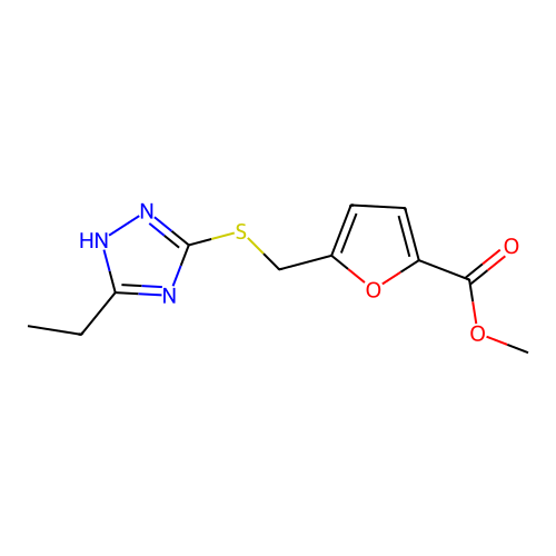 methyl 5-{[(5-ethyl-4H-1,2,4-triazol-3-yl)thio]methyl}-2-furoate structure