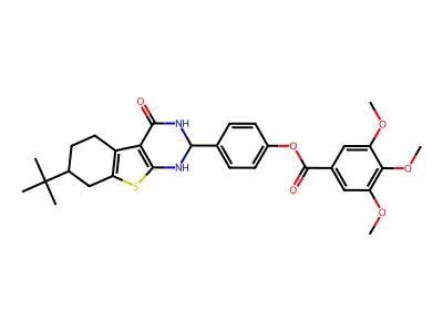 4-(7-tert-butyl-4-oxo-1,2,3,4,5,6,7,8-octahydro[1]benzothieno[2,3-d]pyrimidin-2-yl)phenyl 3,4,5-trimethoxybenzoate structure