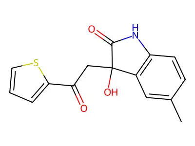 3-hydroxy-5-methyl-3-[2-oxo-2-(thiophen-2-yl)ethyl]-2,3-dihydro-1H-indol-2-one structure