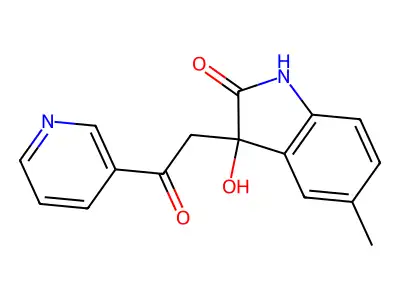 3-hydroxy-5-methyl-3-(2-oxo-2-pyridin-3-ylethyl)-1H-indol-2-one structure