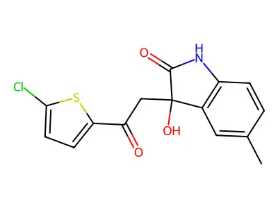 3-[2-(5-chlorothiophen-2-yl)-2-oxoethyl]-3-hydroxy-5-methyl-1H-indol-2-one structure