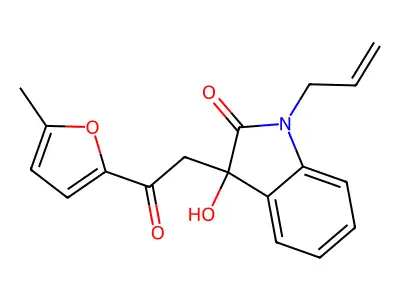 3-Hydroxy-3-[2-(5-methylfuran-2-yl)-2-oxoethyl]-1-prop-2-enylindol-2-one structure