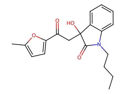 1-butyl-3-hydroxy-3-[2-(5-methylfuran-2-yl)-2-oxoethyl]-1,3-dihydro-2H-indol-2-one structure