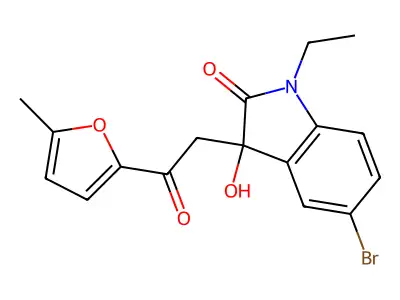 5-Bromo-1-ethyl-3-hydroxy-3-[2-(5-methylfuran-2-yl)-2-oxoethyl]indol-2-one structure