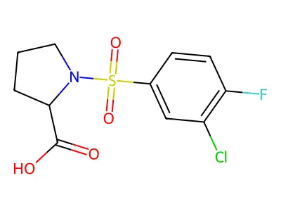 (2S)-1-(3-chloro-4-fluorophenyl)sulfonylpyrrolidine-2-carboxylic acid structure